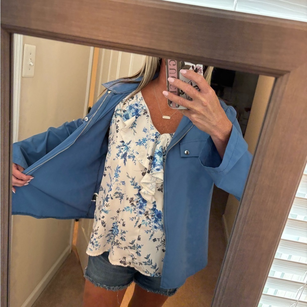 SHEIN Blue Floral Ruffle Blouse - Picture 3 of 5